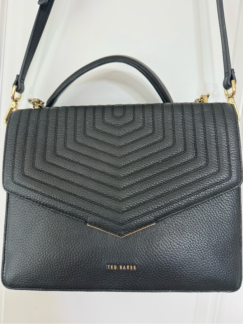 Ted Baker Black Crossbody & Top Handle Bag | Gold Hardware | Structured Satchel